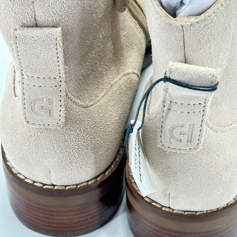 Cole Haan Grand OS‎ Size 7 Suede Ankle Booties Beige Waterproof Boots NEW $298